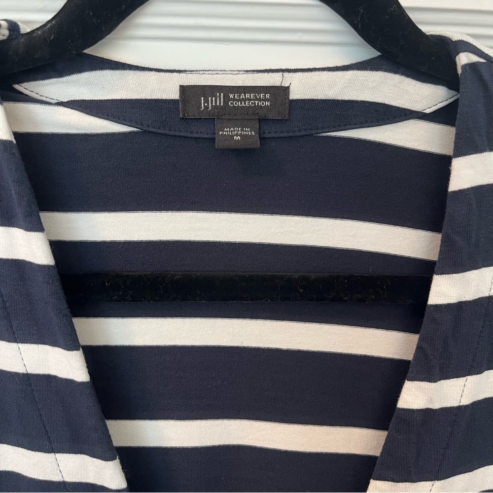 J.Jill WearEver Blue White Striped Lightweight Cardigan Duster Size Medium - Picture 9 of 9